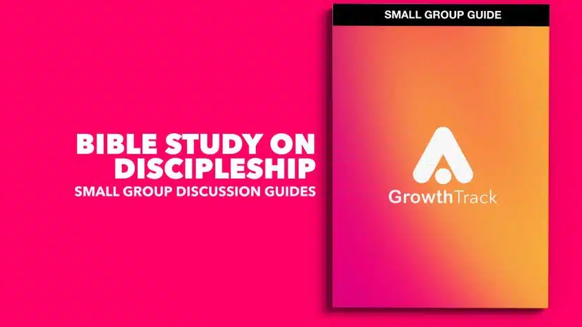 Text: Bible Study on Discipleship Image: A mockup of our free digital discipleship bible study. called "Growth Track: A Discipleship Journey"